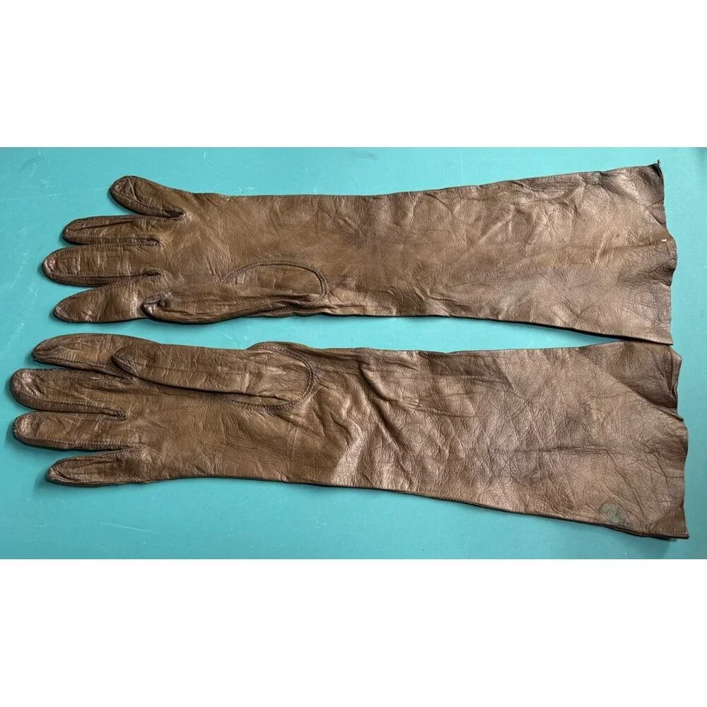 VTG Trefousse Dark Brown Kid‎ Leather Unlined Gloves France